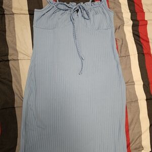 Light Blue Ribbed Tie-Neck Women’s Dress